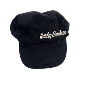 Harley Davidson Black Newsboy Cadet Biker Hat Cap Embroidered Spell Out Womens